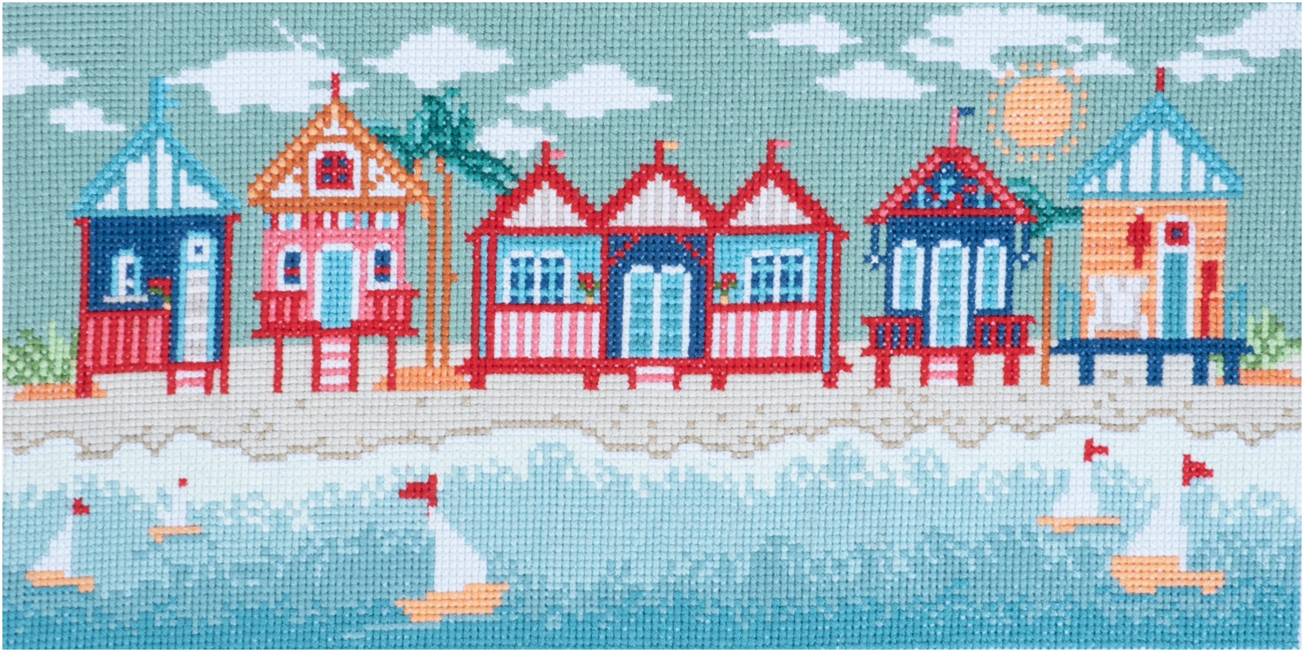 Counted Cross Stitch Kit: Large: Beach Huts - Image 2
