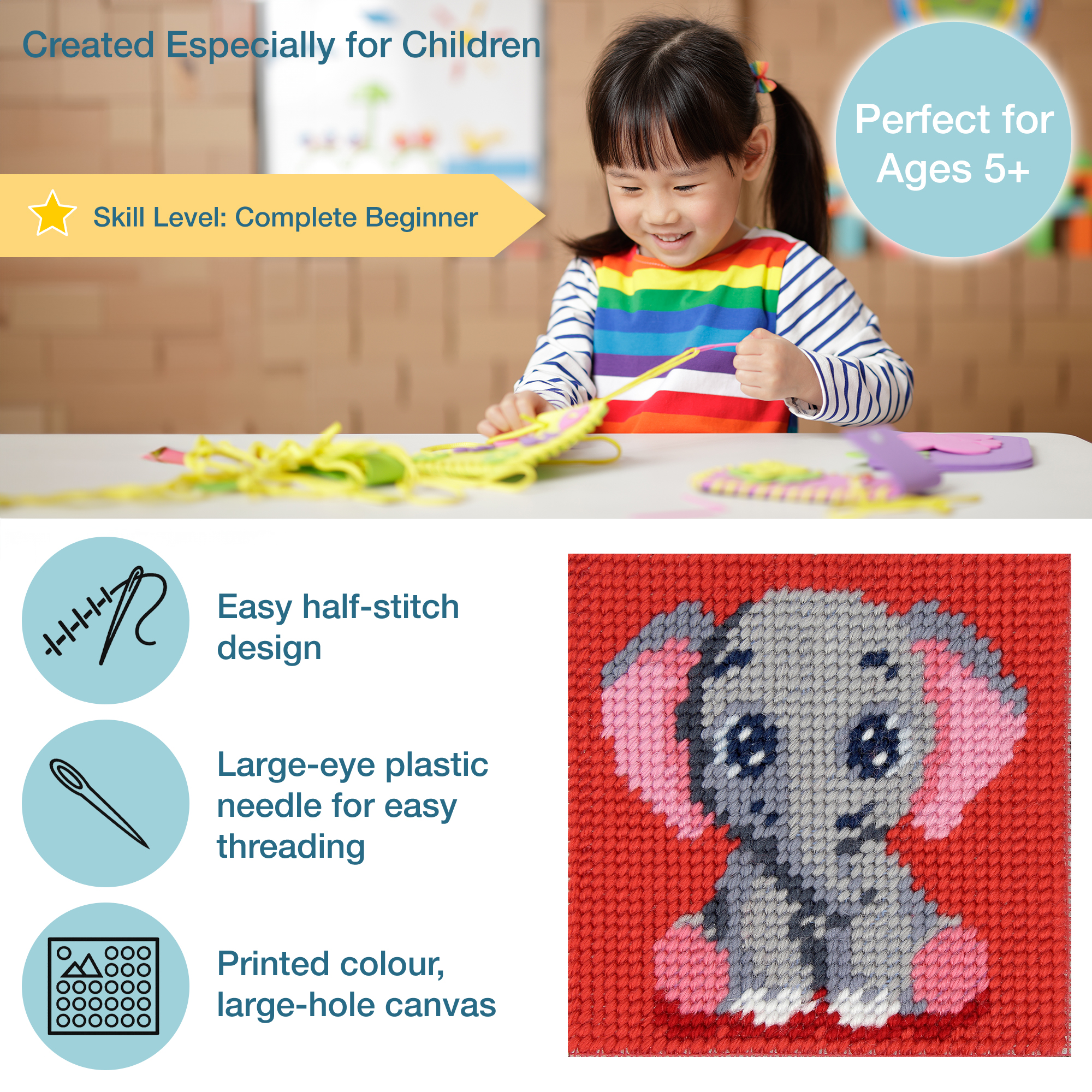 Half Stitch/Tapestry Kit: Children's: Elephant - Image 3