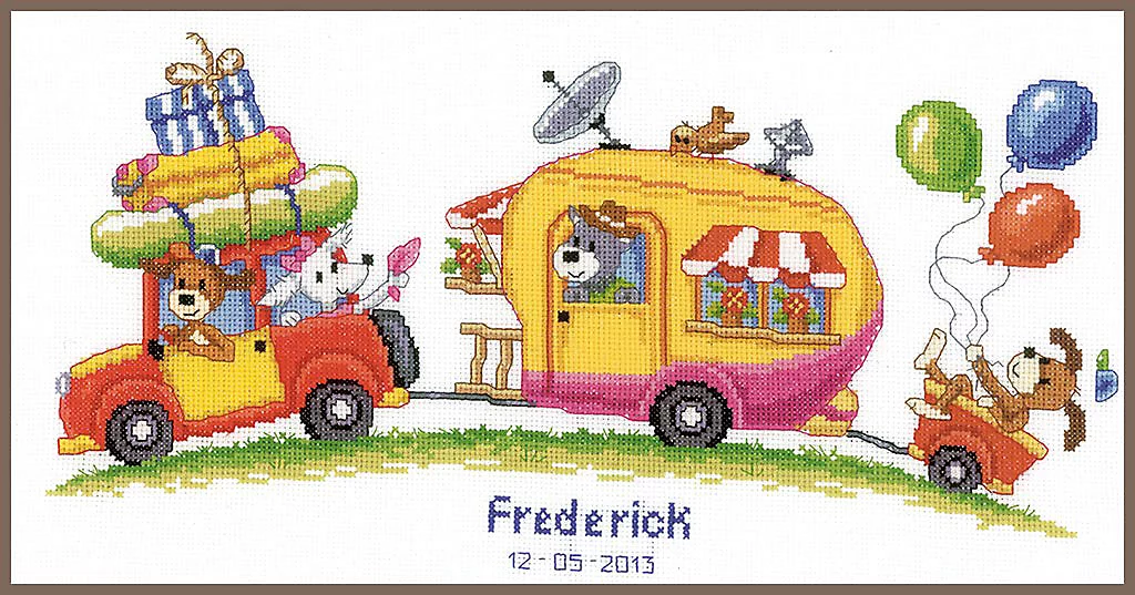 Counted Cross Stitch Kit: Birth Record: Caravan Trip