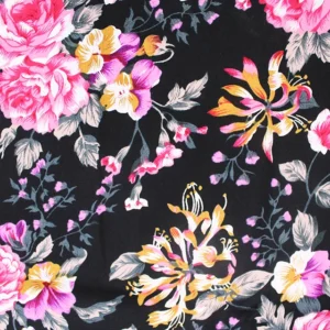 Black Abstract Flowers Cotton Poplin