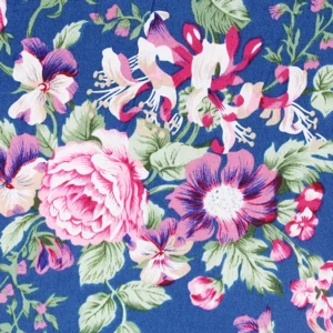 Denim Abstract Flowers Cotton Poplin