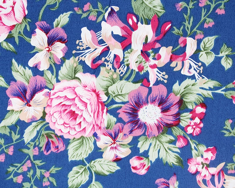 Denim Abstract Flowers Cotton Poplin