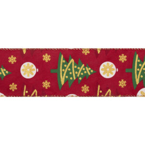 63mm: Bauble Trees Wire Edge Ribbon