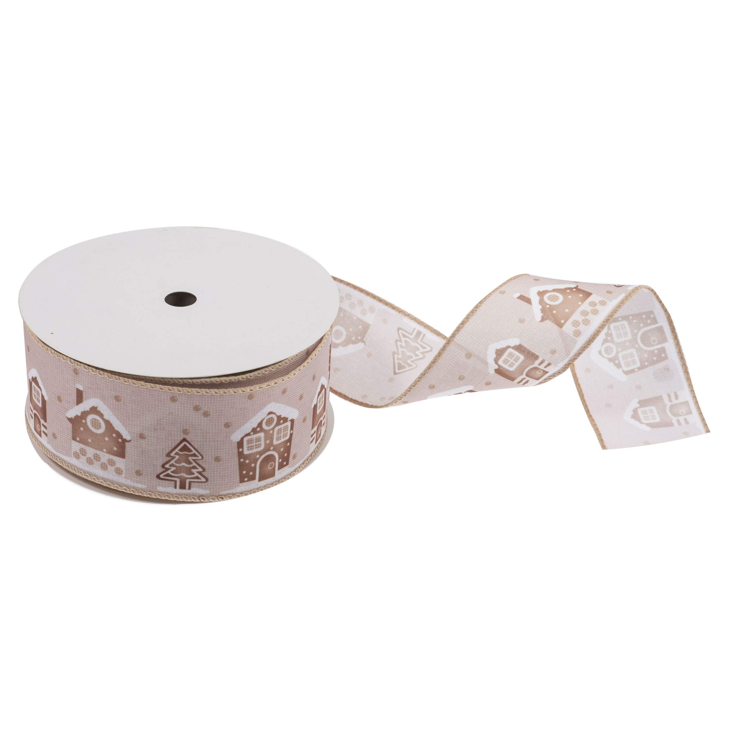 63mm: Gingerbread Wire Edge Ribbon - Image 2