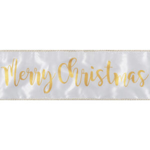 63mm: Gold Merry Christmas Wire Edge Ribbon