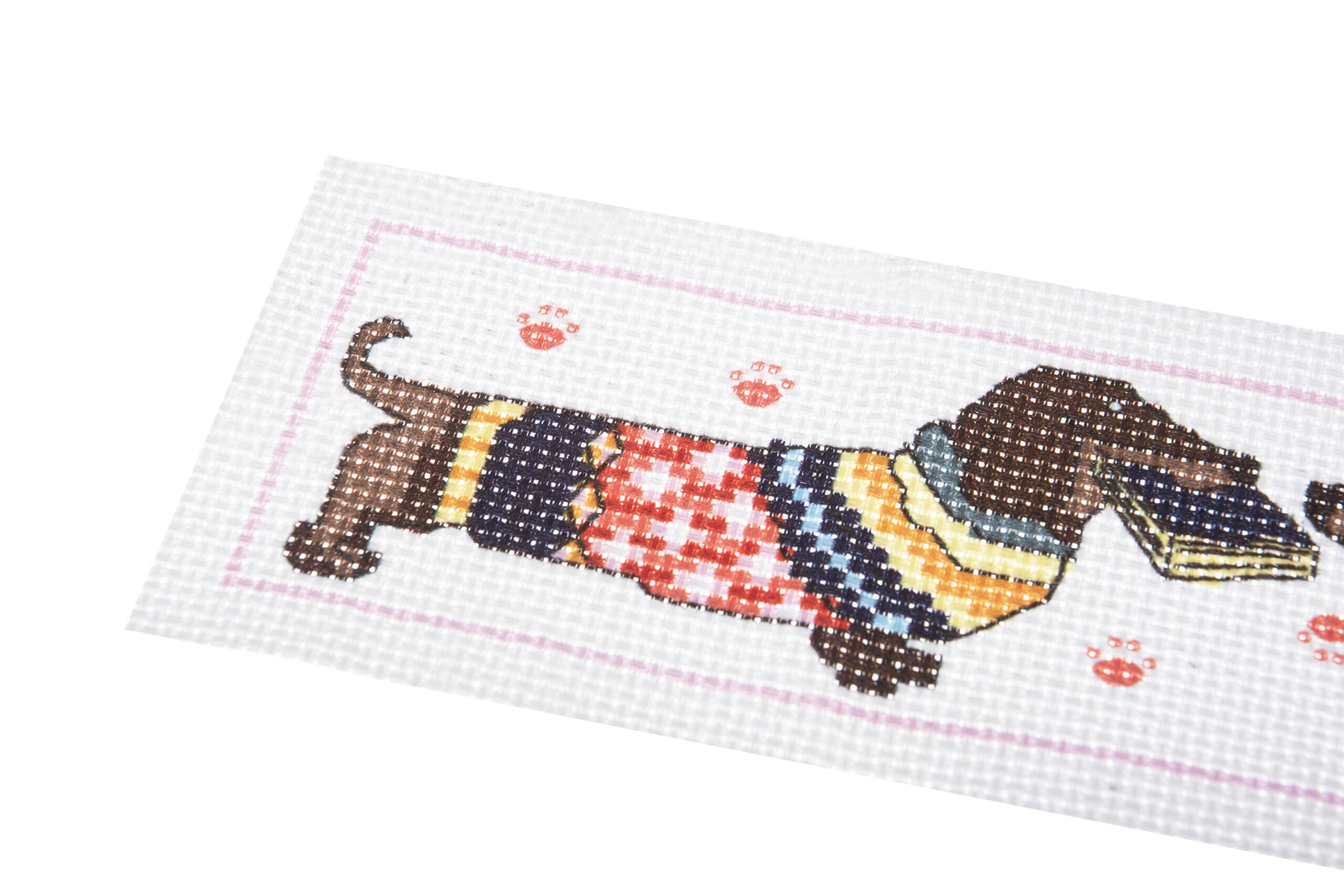 Printed Cross Stitch Kit: Bookmark: Dachshund in Jumper - Image 4