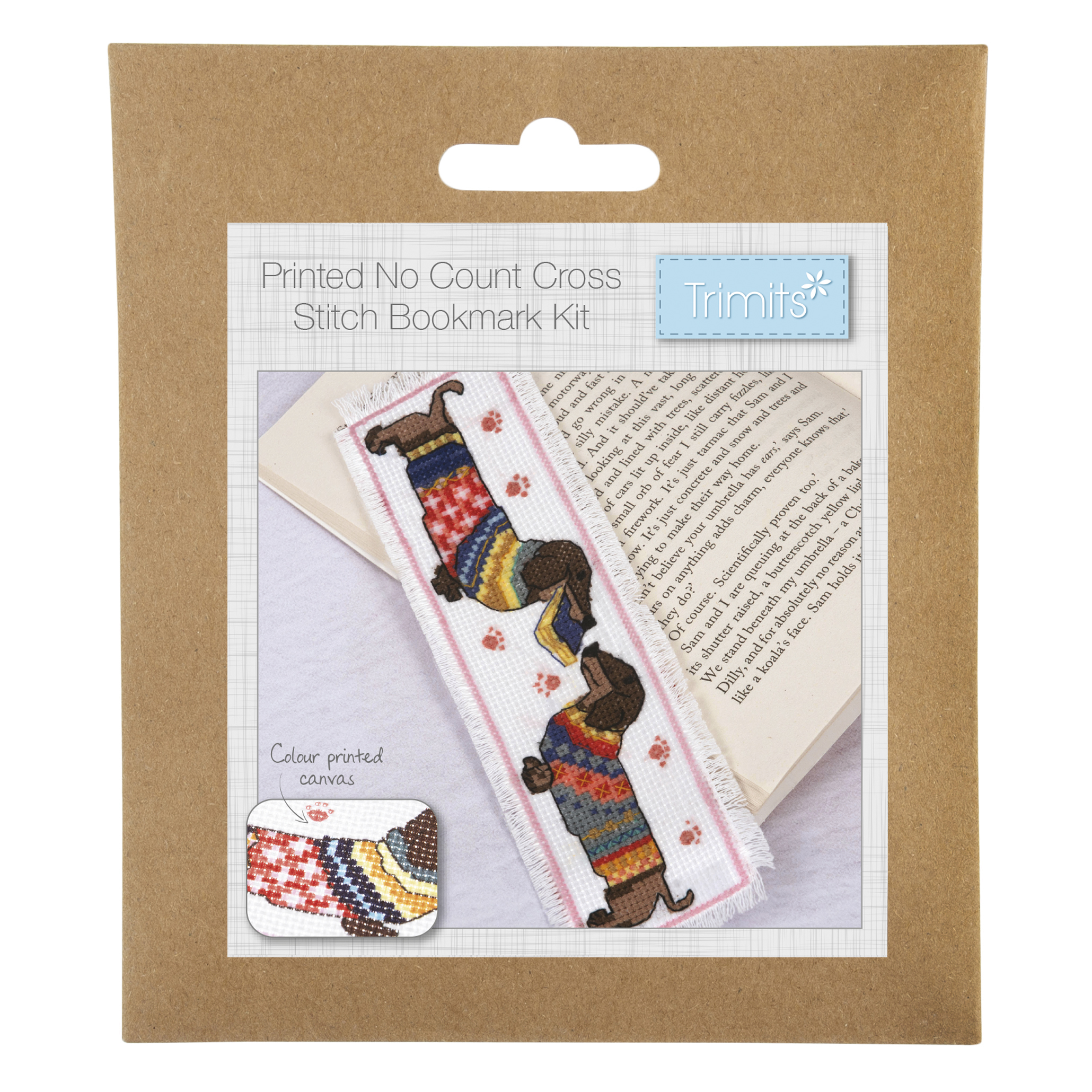 Printed Cross Stitch Kit: Bookmark: Dachshund in Jumper