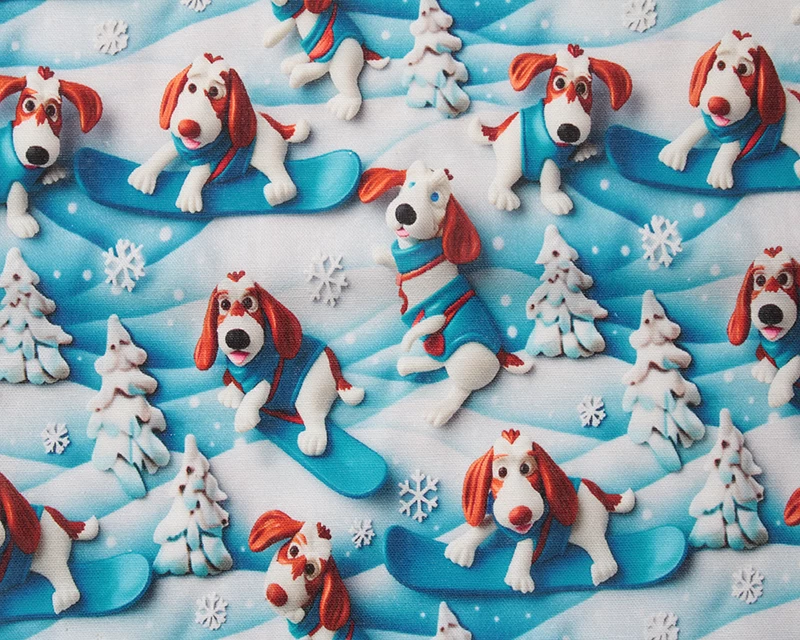Digital Cotton 3D Dogs Blue