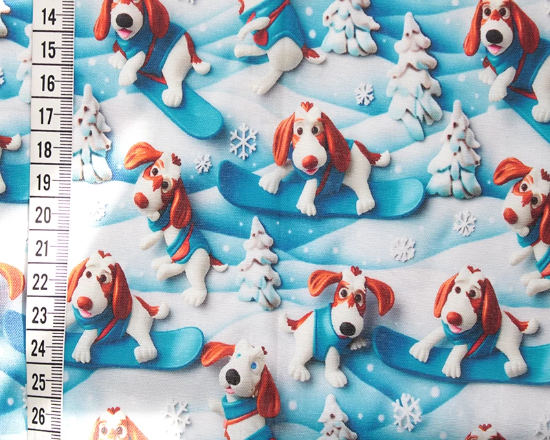 Digital Cotton 3D Dogs Blue - Image 2