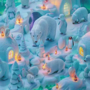 Digital Cotton 3D Polar Bears Blue