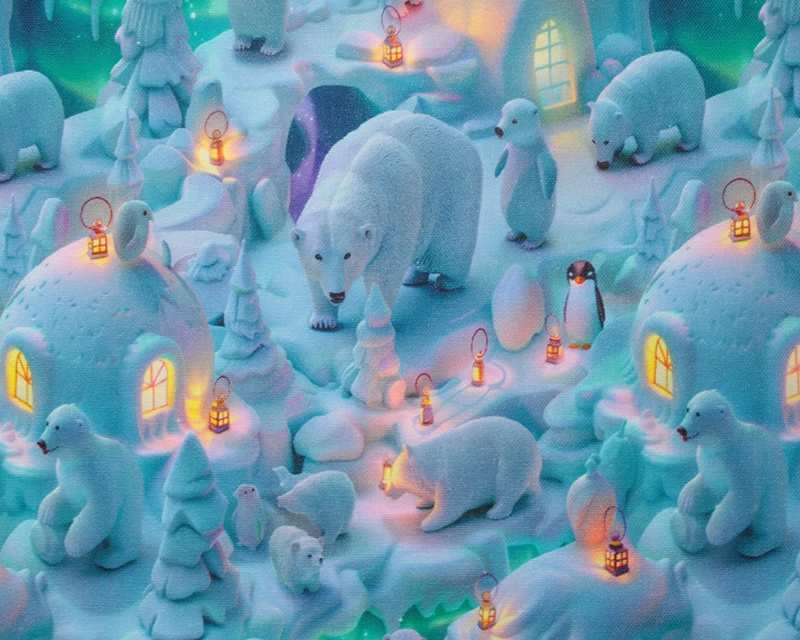 Digital Cotton 3D Polar Bears Blue