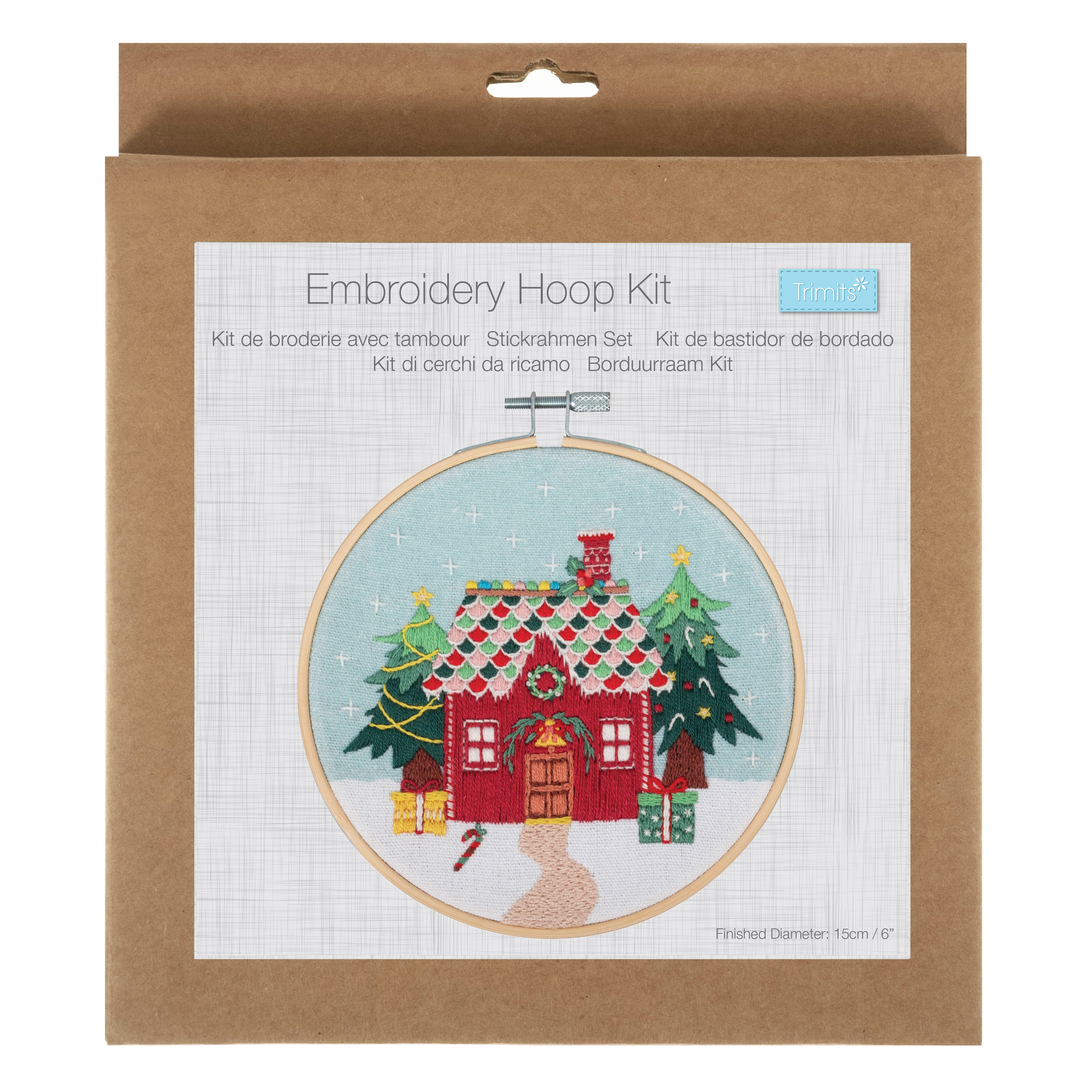 Embroidery Kit with Hoop: Christmas Cottage