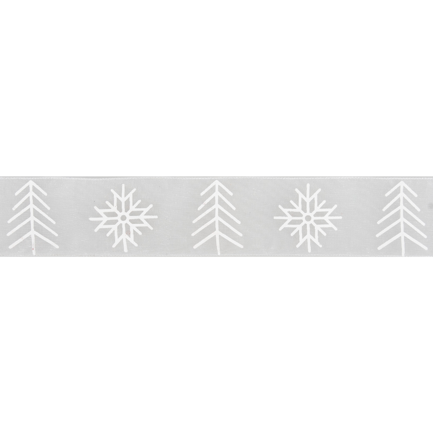 Printed White Trees & Snowflakes 32mm Organza Ribbon